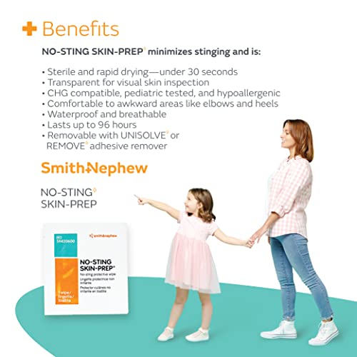 Smith & Nephew No-Sting Skin-Prep Wipes, Protective Dressing Wipes, Alcohol-Free Skin Barrier Film, Individually Wrapped, Box Of 50 #TOP4