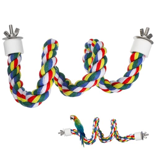 Image of Colorful Bird Rope Perch Stand, Birdcage Swing Spiral Toys, Bird Climbing Standing Bungee Rope Perches Chew Toys Cage Accessories for Cockatiels Parrots Birds (24 inch /60 cm)