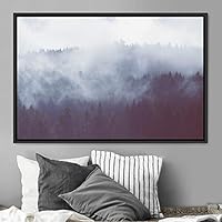 Framed Canvas Wall Art Foggy Mountains Aerial Cool Multicolor Nature Photography Realism Relax/Calm Rustic Wilderness - 16x24 inches