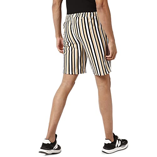 Image of CAHOOT Men's Multicolour Striped Regular Fit Shorts for Casual Wear | Premium Stretchable Cotton Mid-Rise Crafted with Comfort Fit and High Performance for Everyday Wear