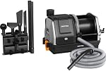 Giraffe Tools Grandstorm Retractable Vacuum Cleaner with 30 FT Hose Wall Mounted, Wet Dry Vacuum Cleaner with 6 Nozzles for Car Detailing, Grey