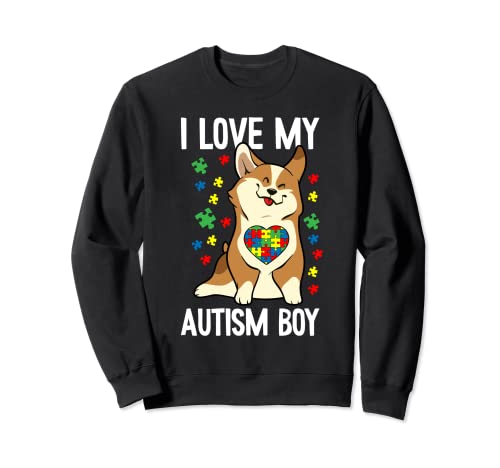 I Love My Autism Boy Conciencia Lindo Corgi Perro Puzzle Pieza Sudadera