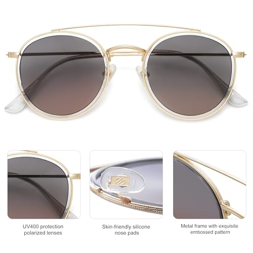 Image of SOJOS Retro Vintage Round Polarized Sunglasses for Women Men Double Bridge Circle Sunnies SJ1104
