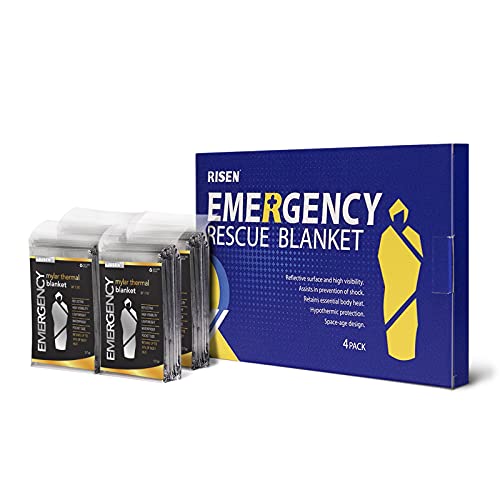 Risen Emergency Foil Mylar Thermal Blankets - Retains 90% Of Body Heat, High Reflective Space Safety Blanket - Ideal Supply For Survival, Outdoors, Camping, Hiking, First Aid (4 Silver) #TOP7