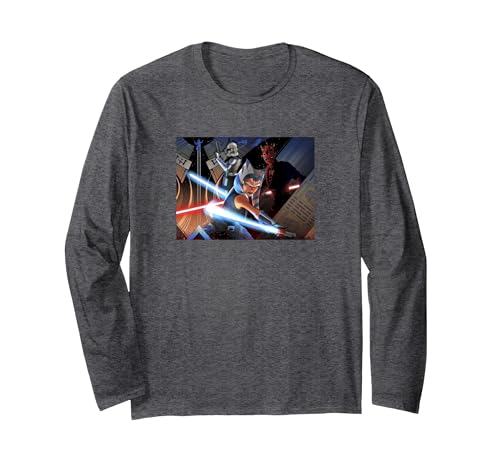 Image of Star Wars: The Clone Wars Exclusive Ahsoka & Darth Maul Long Sleeve T-Shirt, Adult Unisex, Dark Heather Grey, Large