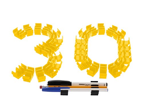 (30 pk) Yellow Self Adhesive Pencil Pen and Marker Holder Adhesive Clip - Best Mount Organizer to Stick on Work Bench, Saw Table, Job Box, Ladder, etc. - Great for Contractor, Electrician, Carpenter