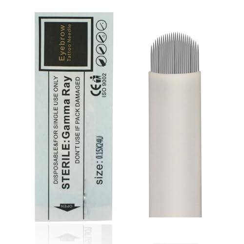 Aguja Tebori de tatuaje de línea fina de 0,15mm Microblading flexible cuchillas u-nano agujas de acero inoxidable 24U para maquillaje permanente 3D Lápiz manual Nano para cejas (20PCS 24U)