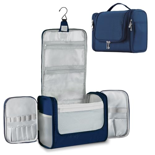 Buruis-Large-Capacity-Toiletry-Bag-for-Women-and-Men-Hanging-Toiletry-Organizer-Cosmetics-Makeup-Bag-Water-resistant-Dopp-kit-Shaving-Bag-for-Full-Sized-Toiletries-Travel-Essentials-Blue