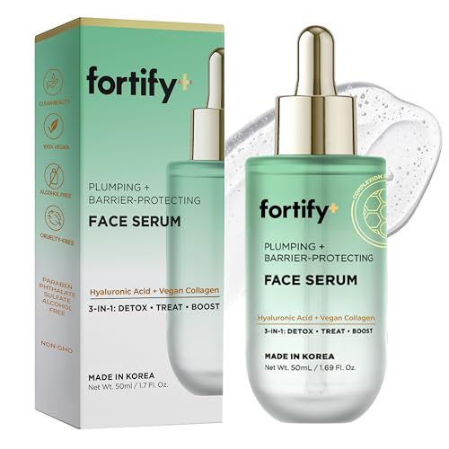 Fortify Skincare Hyaluronic Acid Serum for Face with Collagen – 3-in-1: Detox, Treat, Boost – Hydrating, Firming, Anti-Aging Serum – Dermatologist Tested Korean Skin Care – Clean Beauty – 1.69 Oz