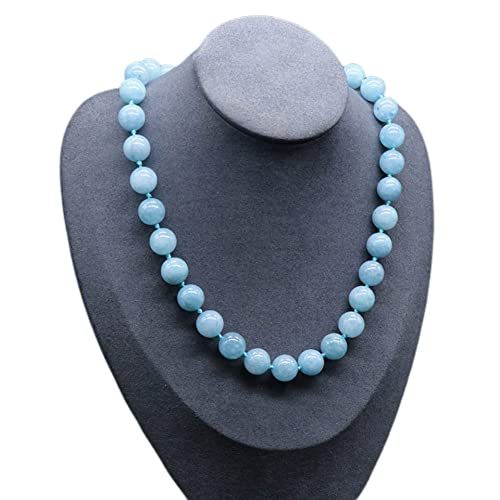 OLGER Halskette Stein, Runde Perlenkette Gefrostet Aquamarin Reiki Balance Heilkristall Halskette Edelstein Freundschaftskette Boho Yoga Schmuck Für Frauen Mädchen Muttertagsgeschenk