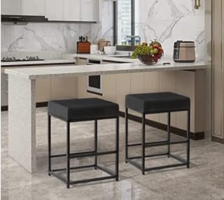 YMYNY Bar Stools Set of 2, Bar Chairs with Footrest, Kitchen Cafe Stool Pu Leather Backless, Metal Frame, Breakfast Chair for Indoor and Outdoor, 44 x 38 x 62 CM, Black, HBS088B
