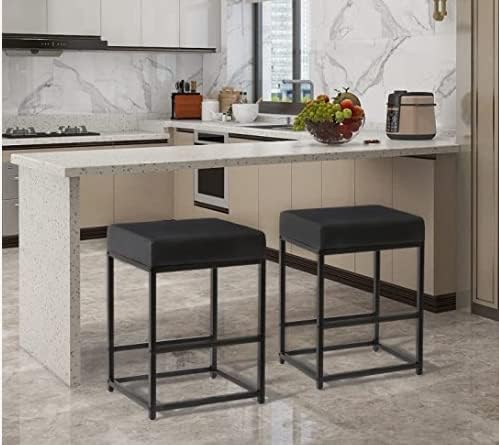 YMYNY Bar Stools Set of 2, Bar Chairs with Footrest, Kitchen Cafe Stool Pu Leather Backless, Metal Frame, Breakfast Chair for Indoor and Outdoor, 44 x 38 x 62 CM, Black, HBS088B
