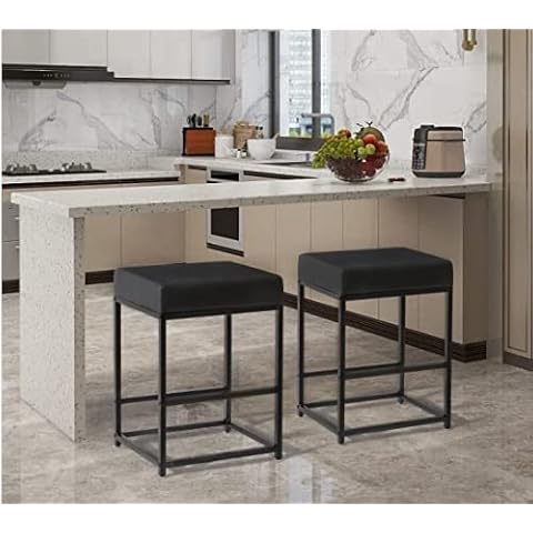 YMYNY Bar Stools Set of 2, Bar Chairs with Footrest, Kitchen Cafe Stool Pu Leather Backless, Metal Frame, Breakfast Chair for Indoor and Outdoor, 44 x 38 x 62 CM, Black, HBS088B Cover