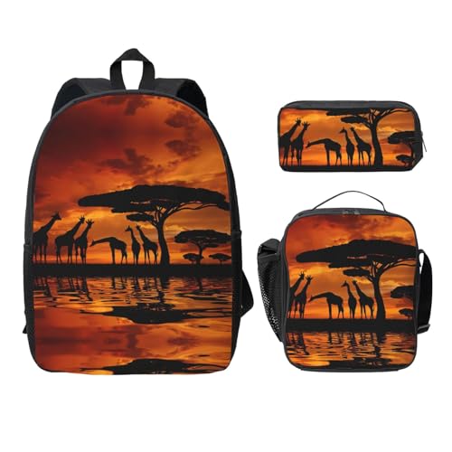 Sac à dos 3 pièces girafe avec boîte à déjeuner et trousse