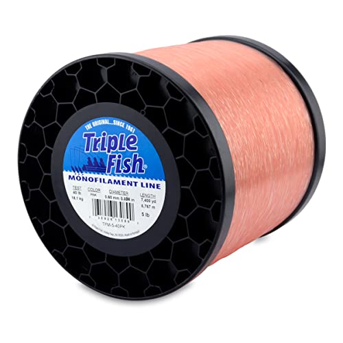 Triple Fish Monofilament Line, 40 lb / 18.1 kg Test, .024 in / 0.60 mm Dia, Pink, 5 lb / 2.26 kg Spool, 7400 yd / 6767 m