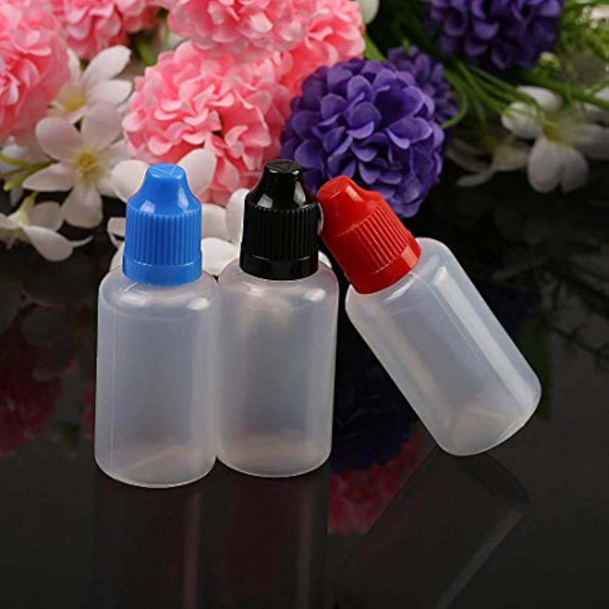 Pack of 12 Multi-Color 25ml Squeezable Liquid Bottles