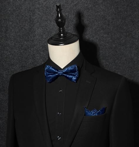 Image of HISDERN Bow Ties for Men Pretied Bow Tie Set Paisley Classic Bowties and Pocket Square Cufflinks Set for Wedding Party