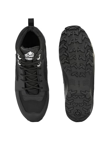 Image of Leo Fitness Waterproof Outdoor Trekking Boots | Black Hiking Boots with Cushioned Footbed, Anti-Slip Rubber Sole
