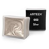 ARTEZA Metallic Watercolor Paint, Silver A701, Set of 2 Half Pans, Pearl Paint, Vibrant and Pearlescent Hues, For Illustrations, Calligraphy, Painting