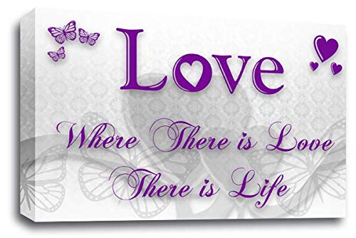 LRLR Love Quote Wall Art Canvas Purple White Framed Home Family Picture Print Ready to Hang