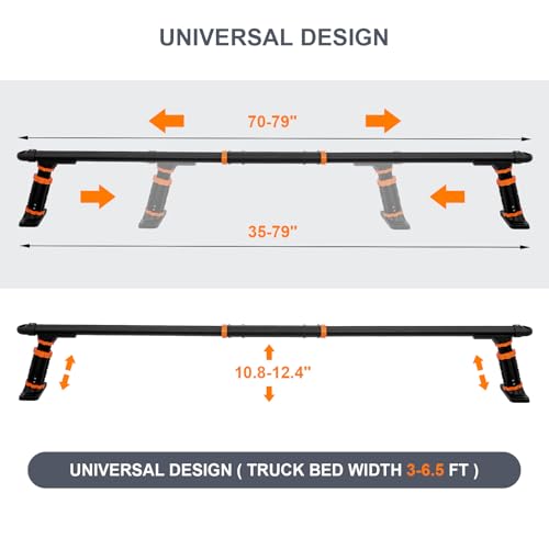 Image of Aluminum Truck Ladder Rack, Adjustable 70 inch-79 inch L x 10.8 inch-12.4 inch H