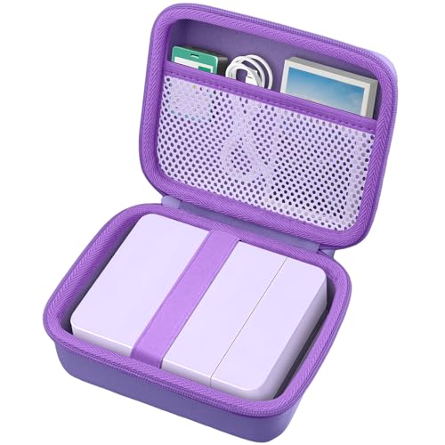 Image of Hard Case for Nelko PP01 /PP03 Color Mini Portable Printer, Shockproof Travel Carrying Case with Mesh Pocket & Hand Strap, Protective Storage Bag, Purple