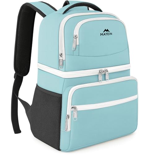 Image of MATEIN Cooler Backpack, 26 Cans Insulated Lunch Backpack for Men Women, Leakproof Double Layer Lunch Cooler Bag Lightweight Soft Lunch Backpack with Cooler Compartment, Beach Camping Hiking Beer Gifts