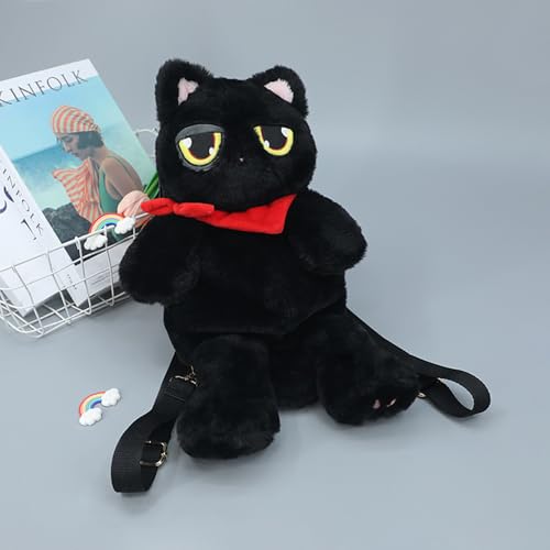 GUFER] 猫 ぬいぐるみ バッグ ふわふわ 猫型 バックパック 黒猫