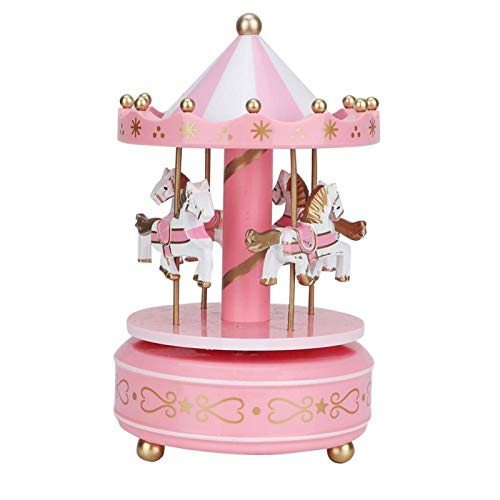 Estink Caja de música tiovivo, Adornos de decoración romántica tiovivo, Elegante y de ensueño, Decoraciones navideñas, decoración del hogar(Rosado)