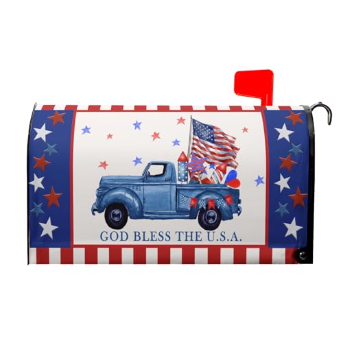 Image of American Flag 4Th of July Mailbox Covers Magnetic Standard Size 18 inchX21 inch God Bless The USA Magnetic Waterproof Mailbox Wraps Post Letter Box Cover for Home Garden Yard Outside