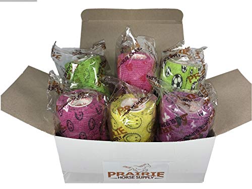 Image of 4 Inch Vet Wrap Tape Bulk (Assorted Patterns) (Pack of 6) Self Adhesive Adherent Adhering Flex Bandage Grip Roll Dog Cat