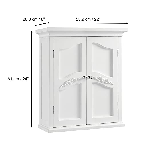Elegant Home Fashions Versailles Removable Wooden Wall Cabinet With 2 Shelves, White #TOP2