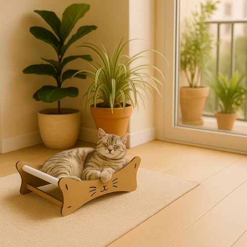 BOXFAN Rede Para Gato Caminha Cama Pet Redinha Madeira Caminha para gatos Descanso Tecido Macio de c