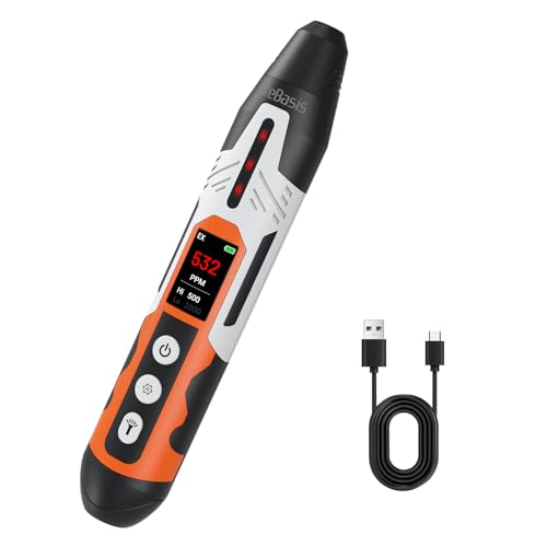 LifeBasis Rechargeable Natural Gas Detector with TFT Display, Gas Leak Detector 0.5s Fast Response, 0-9999PPM Range Built-in Light for Combustible Gas/LPG/Methane/Propane, Gas Sniffer for Car, Vehicle