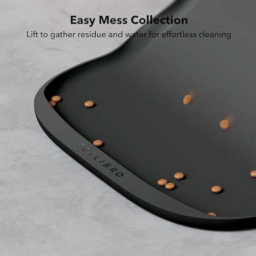 Image of PETLIBRO Dog Food Mat, Keep Floors Clean Under Food & Water Bowls, Non-Slip Waterproof Mat for Automatic Feeders & Cat Water Fountains, 22 inch x 16.5 inch, Black