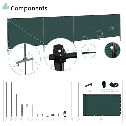 SunnyRoyal 6\' x 8\' Privacy Fence Screen with Iron Poles No Dig Heavy Duty Windscreen Net Fabric Dog Fence for Outdoor Patio Graden Yard Decor (Green)