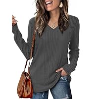 GLEENOD Jerséis para Mujer Cuello en V con Botones Tops de Manga Larga Suéter Ligero Túnicas Basica Pullover Camisetas 2025,Gris Carbón,XXL