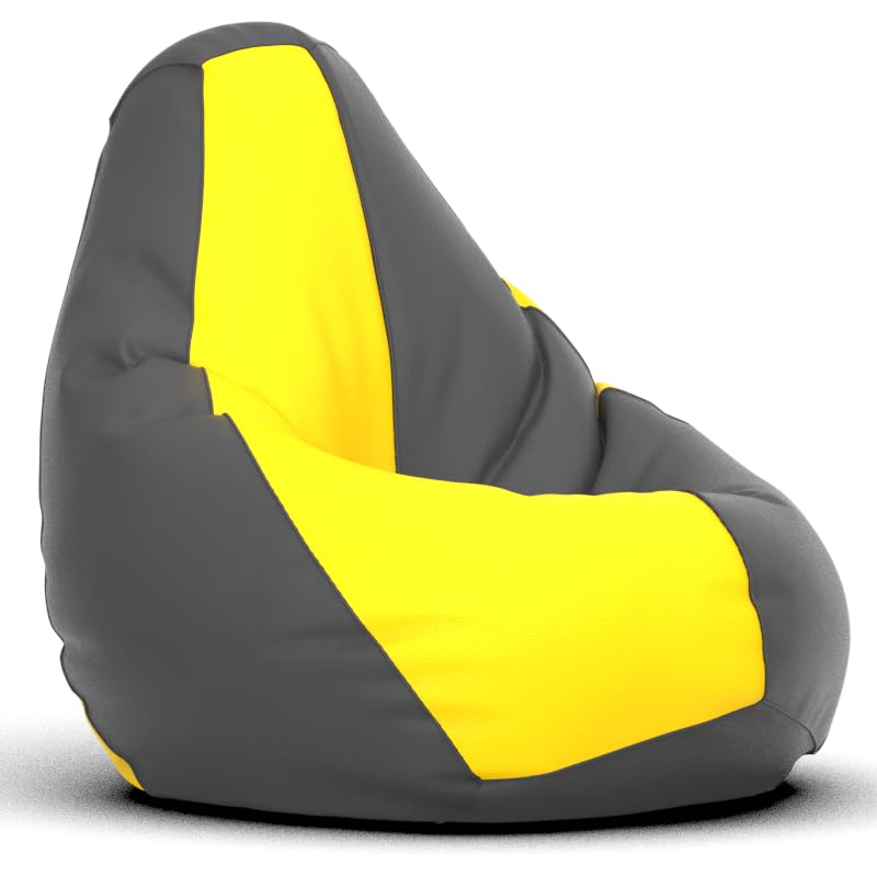 Image of Biggie Bean Bag 1Xl Bean Bag Chair with Beans Filled-Perfect for Living Room,Bedroom,Study-Sale Design(Regular-Dark-Grey Yellow)-Faux Leather