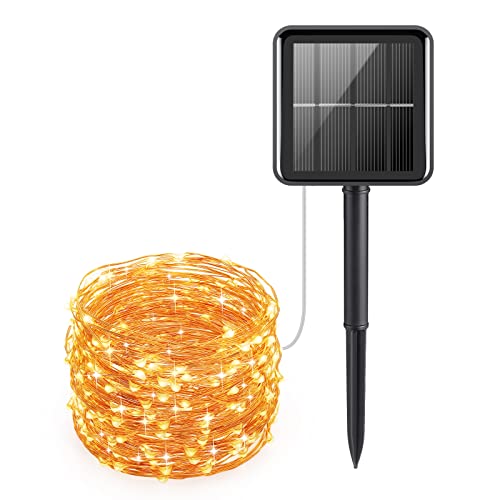 AMIR 100 LED Solar Lichterkette, 2 Modi, 10M / 33ft Solar Kupferdraht Lichterkette, Solarbetriebene IP65 Wasserdichte Lichterkette, Lichterkette außen für Party, Weihnachten, Fest Deko usw (Warmweiß)