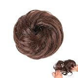 Moño Postizo Castaño Claro, Coletero de Pelo Liso para Mujer, Extensiones de Cabello Sintético para Peinados de Fiesta y Diario, Accesorio de Pelo Elástico y Ligero para Moños Elegantes