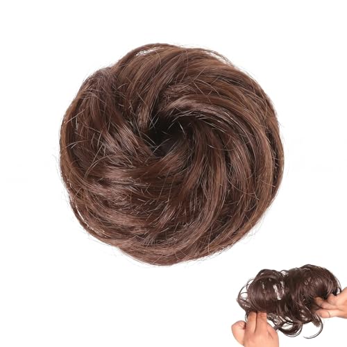 Moño Postizo Castaño Claro, Coletero de Pelo Liso para Mujer, Extensiones de Cabello Sintético para Peinados de Fiesta y Diario, Accesorio de Pelo Elástico y Ligero para Moños Elegantes
