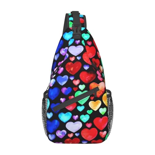 Sac à dos à bandoulière cœurs arc-en-ciel noir taille unique pour voyage