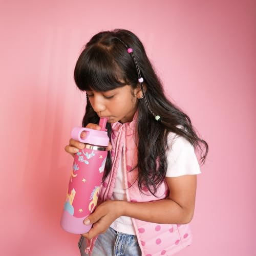 Image of Basil HydraPop 600ml Stainless Steel Water Bottle for Kids | Insulated Hot & Cold Thermos Sipper Bottle | Leakproof School Bottle | Pixie Dash
