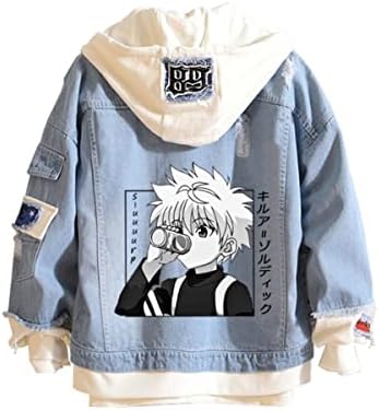 Ning Qi Anime HunterJacket Hisoka Morow Gon Freecss Killua Zoldyck Hoodie fake two denim coats(42-3,L)
