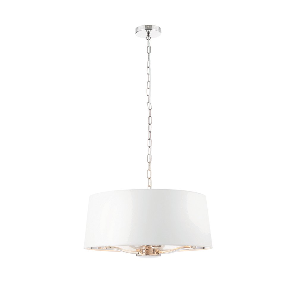 National Lighting Brian Decorative 3 Way Bright Nickel Branch Arm Pendant Ceiling Light with a White Fabric Shade