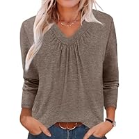 Long Sleeve Henley Shirts Women's Business Casual Lightweight Tunic Sweatshirt Tops Coffee Large