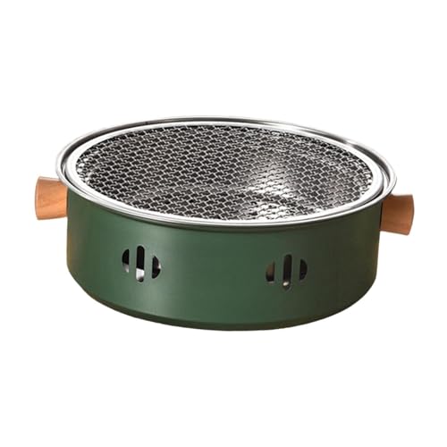 Sartén versátil para barbacoa al aire libre, utensilios de cocina de jardín verde con mango de madera para acampar y cocinar, perfecto para los amantes de las barbacoas y entusiastas del aire libre