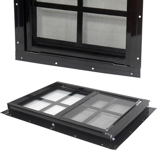 Yuzzy 24" x 36" Shed Windows with Tempered Glass and Fiberglass Screen, 2 Pack Small Sliding Windows for Shed, Chicken Coop, Playhouse, Household, Garage, Barns (Black) - Thumbnail 5
