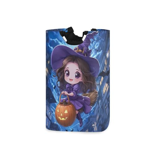 Jihqo Laundry Hamper Basket Cute Halloween Witch Collapsible Nursery Storage Bin Waterproof Clothing Baskets for Home Bedroom Bathroom Washing Room