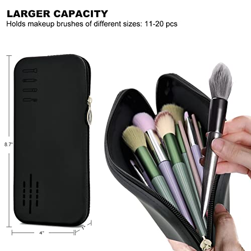 Image of ozner Large Travel Makeup Brush Holder, Silicone Makeup Brush Holder Zipper Bag, Toiletry Storage Box, Soft and Smooth Travel Makeup Tool Organizer(Black), Black, Fashionable Cosmetic Brush Bag